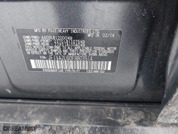 2015 Subaru WRX STI with VIN JF1VA2L60F9803514, listed as a IAAI auction lot 41591735 with 82,700 mi miles. Bid and sale history available at carsss.com. Image 9.