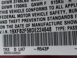 2013 Honda Civic LX with VIN 19XFB2F58DE224648, listed as a IAAI auction lot 41985106 with Not Provided miles and . Bid and sale history available at DreamBid. Image 9.