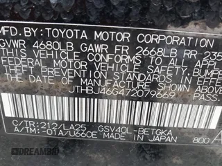 2007 Lexus ES 350 with VIN JTHBJ46G472079669, listed as a IAAI auction lot 42155702 with 169,470 mi miles. Bid and sale history available at carsss.com. Image 9.