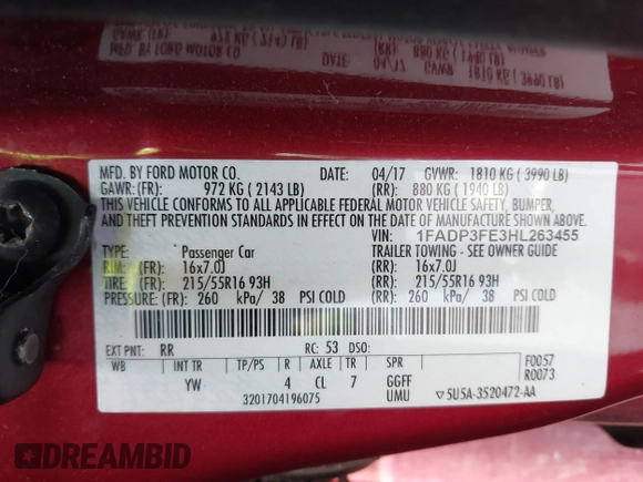 2017 Ford Focus SE с VIN 1FADP3FE3HL263455, выставлен на аукционе IAAI как лот 42822321 с пробегом 66 823 миль миль и . История ставок и продаж доступна на DreamBid. Изображение 9.