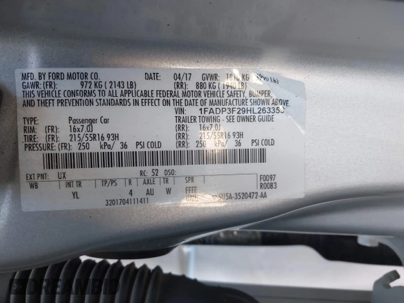 2017 Ford Focus SE with VIN 1FADP3F29HL263353, listed as a IAAI auction lot 41945763 with 116,866 mi miles and . Bid and sale history available at DreamBid. Image 9.