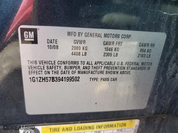 2009 Chevrolet Malibu LT w/1LT with VIN 1G1ZH57B394199502, listed as a Copart auction lot 51178975 with 93,858 mi miles and Clean Title. Bid and sale history available at carsss.com. Image 12.
