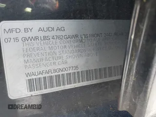 2016 Audi A4 Premium with VIN WAUAFAFL8GN007735, listed as a IAAI auction lot 42090145 with 200,616 mi miles. Bid and sale history available at carsss.com. Image 9.