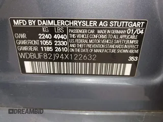 2004 Mercedes-Benz E 320 with VIN WDBUF82J94X122632, listed as a IAAI auction lot 41628548 with 136,353 mi miles and . Bid and sale history available at DreamBid. Image 9.
