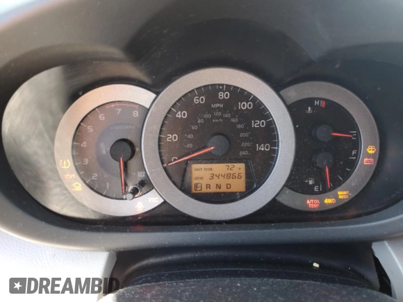 2008 Toyota RAV4 Ltd with VIN JTMBK31VX86048810, listed as a Copart auction lot 73054694 with 344,866 mi miles and Salvage Title. Bid and sale history available at carsss.com. Image 9.