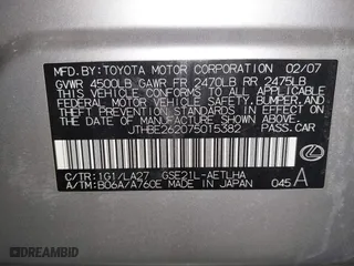 2007 Lexus IS 350 with VIN JTHBE262075015382, listed as a IAAI auction lot 42059352 with 141,993 mi miles. Bid and sale history available at carsss.com. Image 9.