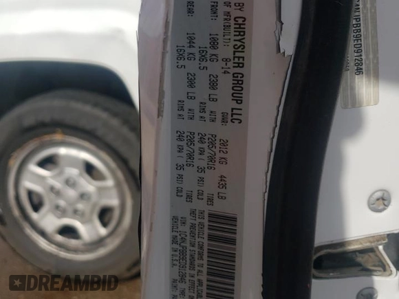 2014 Jeep Patriot Sport with VIN 1C4NJPBB9ED912846, listed as a Copart auction lot 58866985 with 191,195 mi miles and Salvage title. Bid and sale history available at DreamBid. Image 13.
