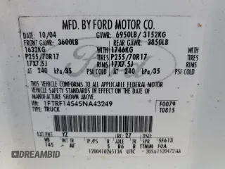 2005 Ford F-150 XL with VIN 1FTRF14545NA43249, listed as a Copart auction lot 88462455 with 141,105 mi miles and Clean title. Bid and sale history available at DreamBid. Image 12.