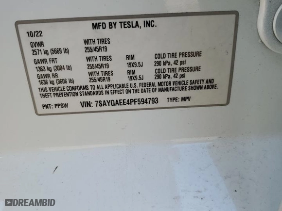 2023 Tesla Model Y Long Range with VIN 7SAYGAEE4PF594793, listed as a Copart auction lot 49733815 with 33,868 mi miles and Salvage Title. Bid and sale history available at carsss.com. Image 13.