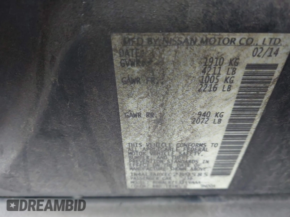 2014 Nissan Altima 2.5 with VIN 1N4AL3APXEC289585, listed as a IAAI auction lot 41982167 with 238,188 mi miles. Bid and sale history available at carsss.com. Image 9.