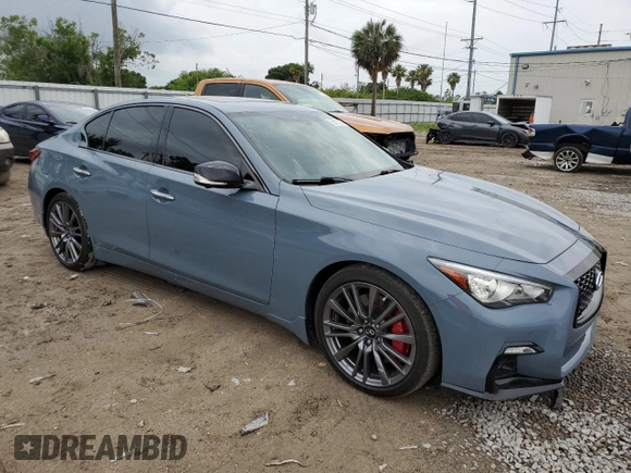 2022 Infiniti Q50 Red Sport 400 with VIN JN1FV7DP7NM370229, listed as a Copart auction lot 55123274 with 36,057 mi miles and Salvage Title. Bid and sale history available at DreamBid. Image 4.