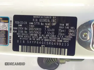 2024 Kia Telluride S z VIN 5XYP64GC5RG499213, wystawiony jako IAAI lot #41739288 z przebiegiem 33 799 mil mil oraz . Historia ofert i sprzedaży dostępna na DreamBid. Obrazek 9.