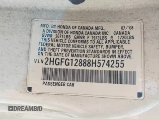 2008 Honda Civic Cpe EX with VIN 2HGFG12888H574255, listed as a IAAI auction lot 41920905 with 236,005 mi miles. Bid and sale history available at carsss.com. Image 9.