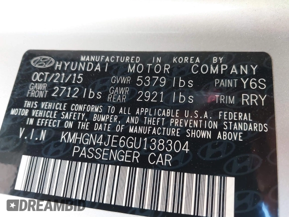 2016 Hyundai Genesis 3.8L z VIN KMHGN4JE6GU138304, wystawiony jako IAAI lot #41667271 z przebiegiem 63 237 mil mil oraz . Historia ofert i sprzedaży dostępna na DreamBid. Obrazek 9.