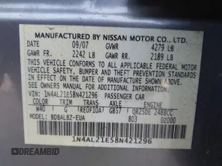 2008 Nissan Altima 2.5 SL with VIN 1N4AL21E58N421296, listed as a IAAI auction lot 41772701 with 162,671 mi miles. Bid and sale history available at carsss.com. Image 9.