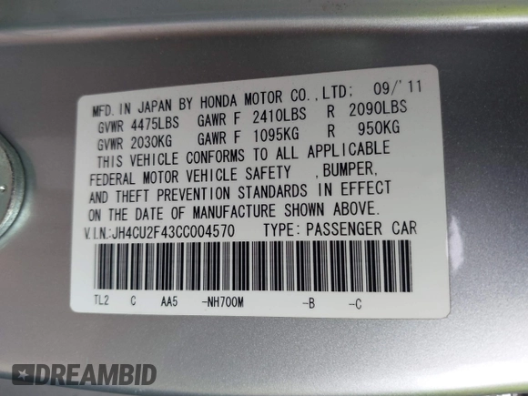 2012 Acura TSX with VIN JH4CU2F43CC004570, listed as a IAAI auction lot 42427782 with 171,565 mi miles and . Bid and sale history available at DreamBid. Image 9.