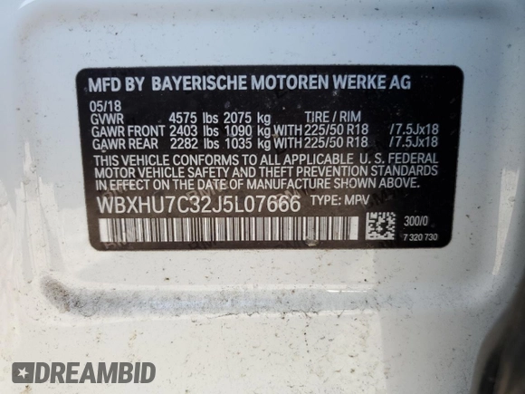 2018 BMW X1 sDrive28i with VIN WBXHU7C32J5L07666, listed as a Copart auction lot 54173465 with 132,514 mi miles and Clean Title. Bid and sale history available at DreamBid. Image 13.