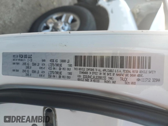 2018 Ram 2500 Tradesman with VIN 3C6UR4CJ0JG398155, listed as a Copart auction lot 78863894 with 109,257 mi miles and Salvage title. Bid and sale history available at DreamBid. Image 15.