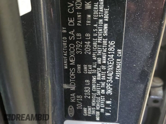 2019 Kia Forte S with VIN 3KPF34ADXKE041806, listed as a Copart auction lot 50256285 with 99,675 mi miles and Salvage Title. Bid and sale history available at carsss.com. Image 12.