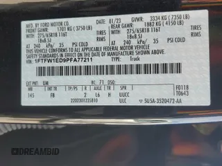 2023 Ford F-150 XL z VIN 1FTFW1ED9PFA77211, wystawiony jako Copart lot #54770075 z przebiegiem 82 712 mil mil oraz Szkoda całkowita • Salvage title. Historia ofert i sprzedaży dostępna na DreamBid. Obrazek 13.