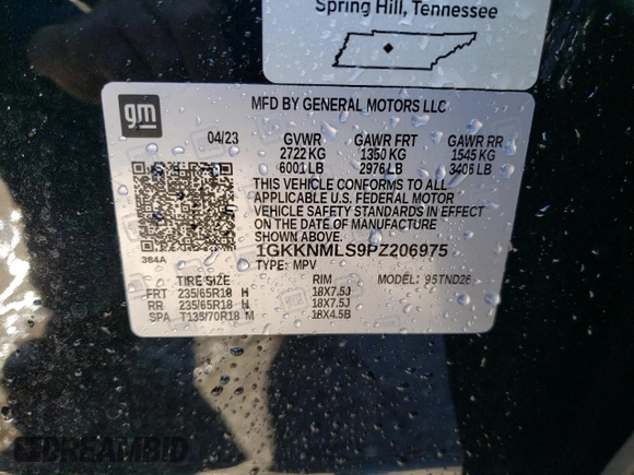 2023 GMC Acadia SLT with VIN 1GKKNMLS9PZ206975, listed as a Copart auction lot 88037685 with 12,465 mi miles and Salvage Title. Bid and sale history available at DreamBid. Image 14.