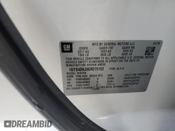 2016 Cadillac Escalade Platinum z VIN 1GYS4DKJ9GR279152, wystawiony jako Copart lot #49911015 z przebiegiem 146 399 mil mil oraz Szkoda całkowita • Salvage title. Historia ofert i sprzedaży dostępna na DreamBid. Obrazek 15.