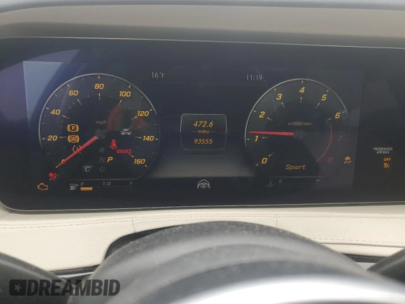 2019 Mercedes-Benz S 560 with VIN WDDUG8GB2KA458581, listed as a Copart auction lot 88245625 with 93,555 mi miles and Clean Title. Bid and sale history available at DreamBid. Image 9.
