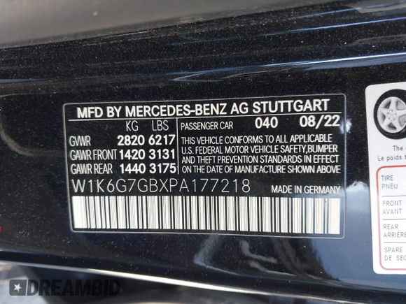 2023 Mercedes-Benz S-Class S 580 with VIN W1K6G7GBXPA177218, listed as a IAAI auction lot 41349331 with 38,733 mi miles. Bid and sale history available at carsss.com. Image 9.