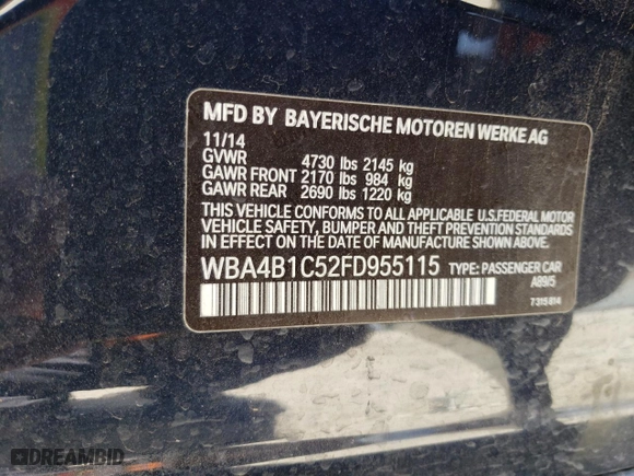 2015 BMW 4 Series 435i with VIN WBA4B1C52FD955115, listed as a Copart auction lot 49230965 with 91,383 mi miles and Salvage Title. Bid and sale history available at carsss.com. Image 14.