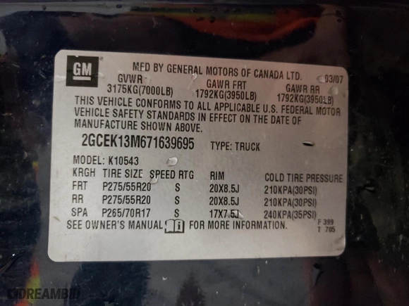 2007 Chevrolet Silverado 1500 LTZ with VIN 2GCEK13M671639695, listed as a Copart auction lot 52032505 with 132,341 mi miles and Salvage Title. Bid and sale history available at carsss.com. Image 12.