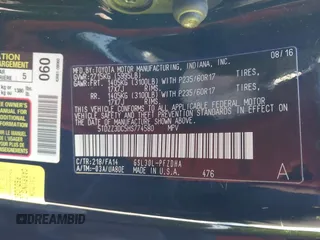 2017 Toyota Sienna L with VIN 5TDZZ3DC5HS774580, listed as a IAAI auction lot 41307502 with Not Provided miles and . Bid and sale history available at DreamBid. Image 9.