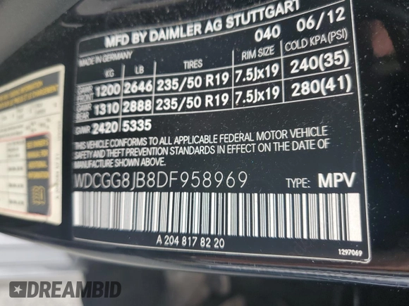 2013 Mercedes-Benz GLK 350 with VIN WDCGG8JB8DF958969, listed as a Copart auction lot 67132604 with 83,098 mi miles and Salvage Title. Bid and sale history available at DreamBid. Image 13.