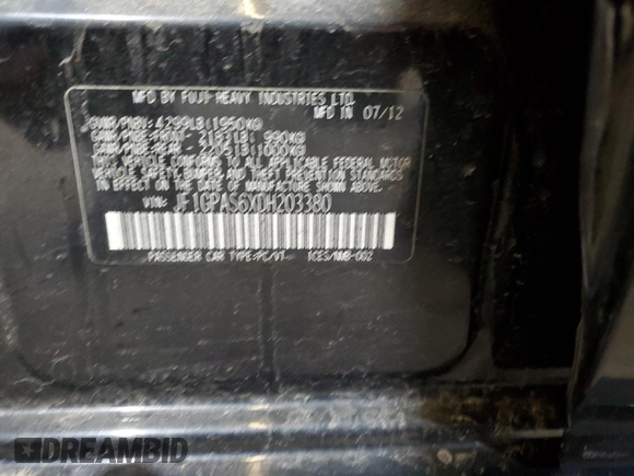 2013 Subaru Impreza Special Sports Limited с VIN JF1GPAS6XDH203380, выставлен на аукционе Copart как лот 48704185 с пробегом 158 851 миль миль и Списание • Salvage title. История ставок и продаж доступна на DreamBid. Изображение 13.