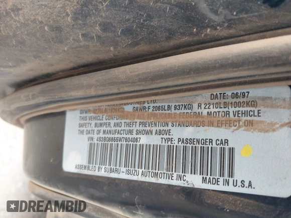 1998 Subaru Legacy Outback with VIN 4S3BG6855W7604067, listed as a IAAI auction lot 42189886 with 189,331 mi miles and . Bid and sale history available at DreamBid. Image 9.