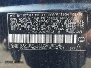 2009 Lexus IS with VIN JTHCK262495028118, listed as a IAAI auction lot 42064522 with 201,872 mi miles. Bid and sale history available at carsss.com. Image 9.
