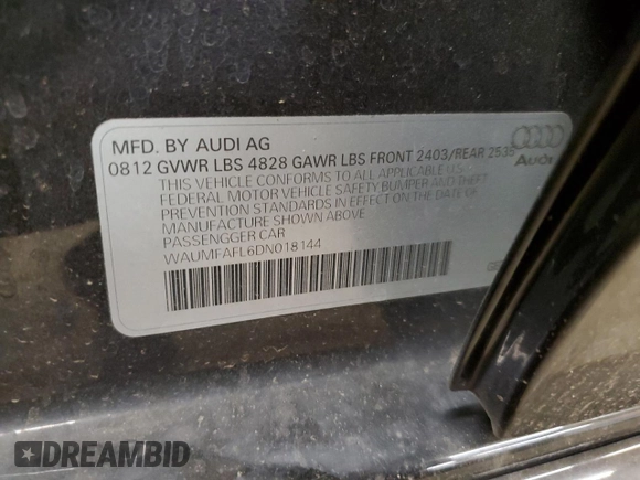 2013 Audi A4 Prestige with VIN WAUMFAFL6DN018144, listed as a Copart auction lot 73600164 with 68,385 mi miles and Salvage Title. Bid and sale history available at carsss.com. Image 12.