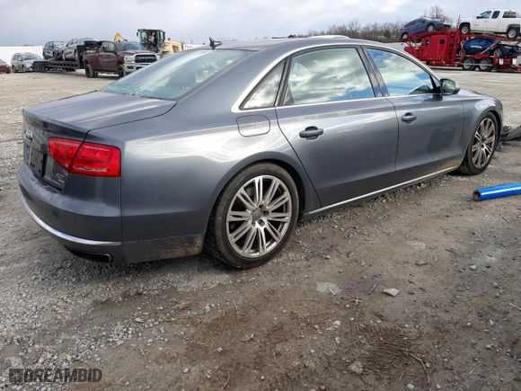 2014 Audi A8 L 4.0T with VIN WAUR2AFDXEN013332, listed as a Copart auction lot 86507894 with 112,405 mi miles and Salvage Title. Bid and sale history available at carsss.com. Image 3.
