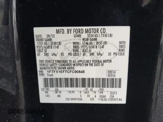2012 Ford F-150 XL with VIN 1FTFX1EF7CFC90845, listed as a IAAI auction lot 41608727 with 210,576 mi miles. Bid and sale history available at carsss.com. Image 9.