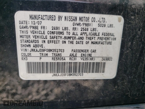 2008 Infiniti EX Journey with VIN JNKAJ09F08M352703, listed as a Copart auction lot 70472604 with Not Provided miles and Salvage Title. Bid and sale history available at carsss.com. Image 13.