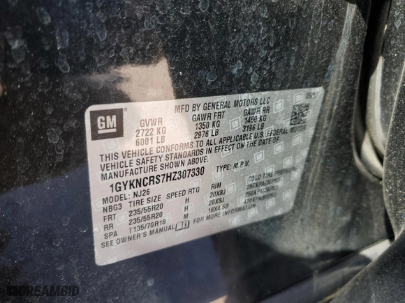2017 Cadillac XT5 Premium Luxury FWD with VIN 1GYKNCRS7HZ307330, listed as a Copart auction lot 46046175 with NaN miles and Salvage Title. Bid and sale history available at carsss.com. Image 14.