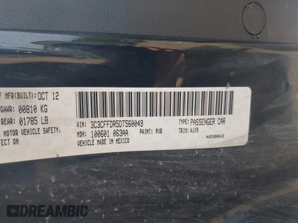 2013 FIAT 500 Pop with VIN 3C3CFFDR5DT560049, listed as a IAAI auction lot 42402976 with 105,731 mi miles and . Bid and sale history available at DreamBid. Image 9.