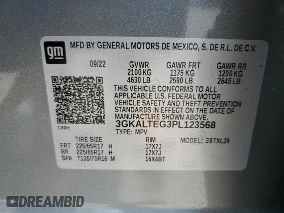 2023 GMC Terrain SLE z VIN 3GKALTEG3PL123568, wystawiony jako Copart lot #57626465 z przebiegiem 23 302 mil mil oraz Szkoda całkowita • Salvage title. Historia ofert i sprzedaży dostępna na DreamBid. Obrazek 13.