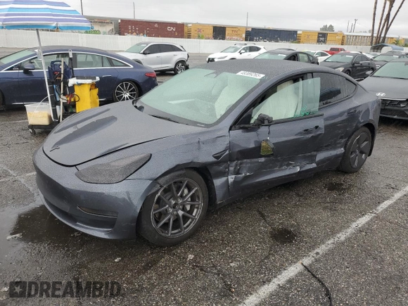 2023 Tesla Model 3 with VIN 5YJ3E1EA5PF640805, listed as a Copart auction lot 48389265 with 28,193 mi miles and Salvage title. Bid and sale history available at DreamBid. Image 1.