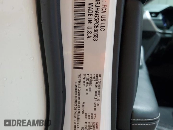 2023 Jeep Grand Cherokee Laredo z VIN 1C4RJHAG5PC530553, wystawiony jako Copart lot #53996845 z przebiegiem 38 456 mil mil oraz Szkoda całkowita • Salvage title. Historia ofert i sprzedaży dostępna na DreamBid. Obrazek 13.