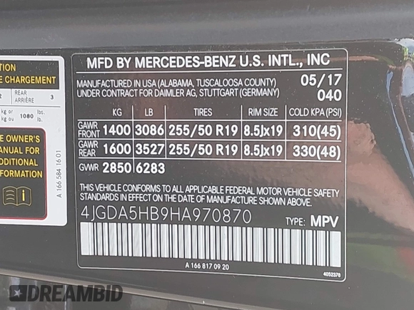 2017 Mercedes-Benz GLE 350 z VIN 4JGDA5HB9HA970870, wystawiony jako IAAI lot #42292320 z przebiegiem 103 359 mil mil oraz . Historia ofert i sprzedaży dostępna na DreamBid. Obrazek 9.