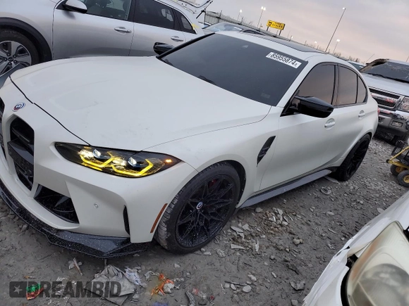 2023 BMW M3 Competition xDrive z VIN WBS43AY05PFP19411, wystawiony jako Copart lot #85955874 z przebiegiem 18 709 mil mil oraz Szkoda całkowita • Salvage title. Historia ofert i sprzedaży dostępna na DreamBid. Obrazek 1.