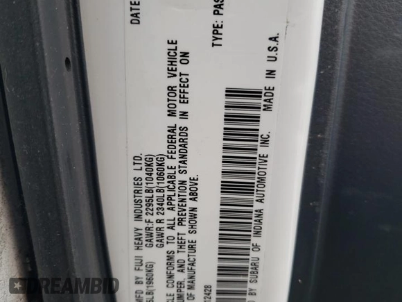 2005 Subaru Legacy with VIN 4S3BP616657312428, listed as a Copart auction lot 89338005 with 78,617 mi miles and Salvage title. Bid and sale history available at DreamBid. Image 12.