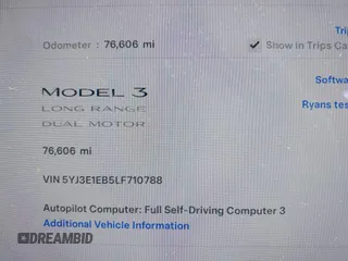 2020 Tesla Model 3 Long Range z VIN 5YJ3E1EB5LF710788, wystawiony jako IAAI lot #42020503 z przebiegiem 76 606 mil mil oraz . Historia ofert i sprzedaży dostępna na DreamBid. Obrazek 15.