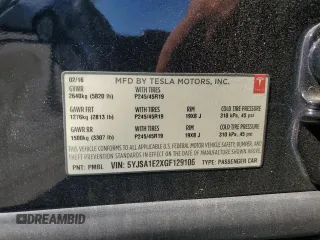 2016 Tesla Model S 90D with VIN 5YJSA1E2XGF129106, listed as a Copart auction lot 59162185 with 136,004 mi miles and Salvage title. Bid and sale history available at DreamBid. Image 13.