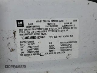 2005 Chevrolet Express Passenger with VIN 1GAHG35U851250429, listed as a Copart auction lot 45600415 with Not provided miles and Salvage title. Bid and sale history available at DreamBid. Image 13.